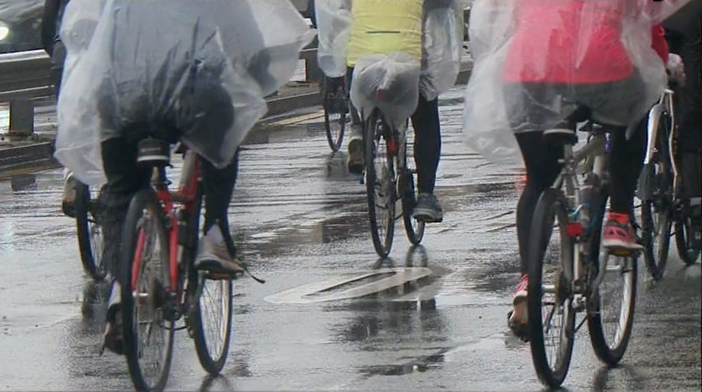 cycling in the rain in NYC