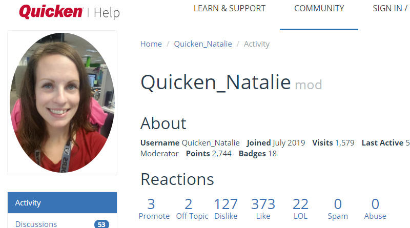 Natalie the overzealous moderator at Quicken